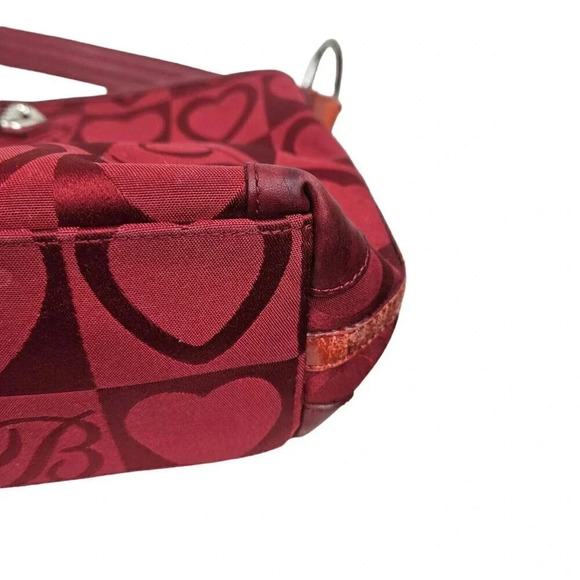 Brighton D962190 Red Canvas Heart Pattern Purse Handbag Shoulder Bag - Picture 5 of 9